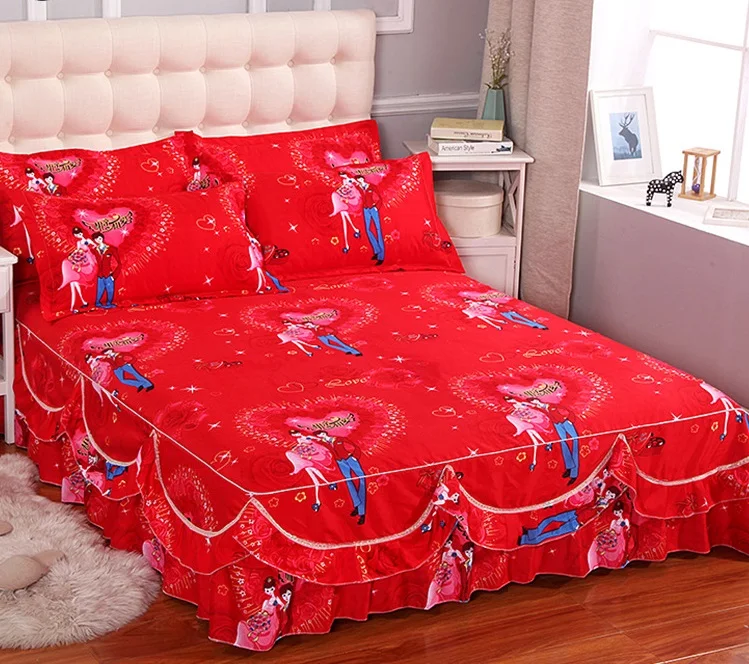 

New Fashion Bedpread Sanding Soft No Pilling Bed Skirt Double Layer Ruffle Edge Fitted Bed Sheet King Queen Size Home Textile