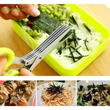 Cuchillos de Cocina de acero Inoxidable de múltiples funciones 5 Capas Tijeras Sushi Destrozado Scallion Cortar Hierba Especias Tijeras