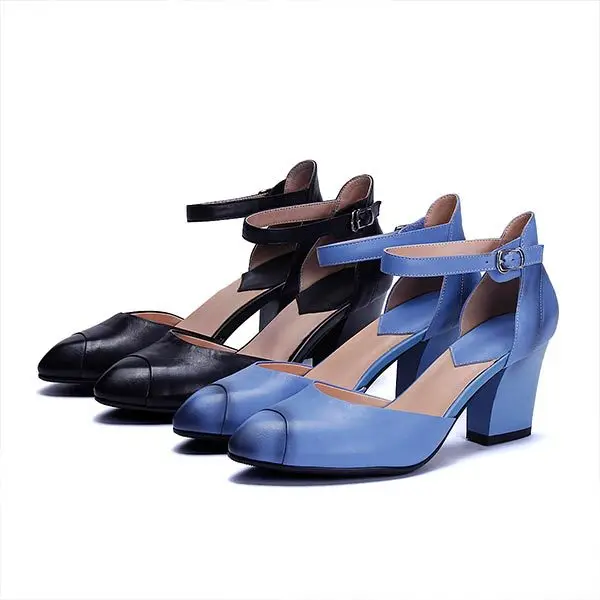 

2015 summer new round toe high hells buckle solid color high-heeled shoes breathable and comfortable shoes for women D1006