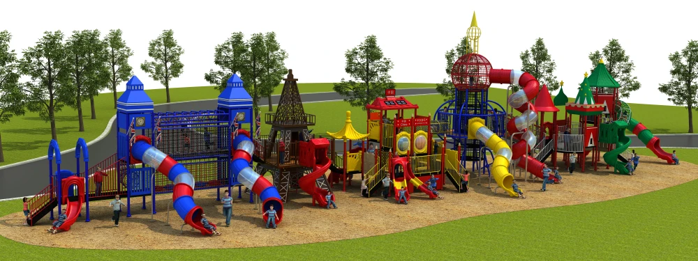 

Outdoor playground equipment park KIDS huge amusement plastic slide children steel play structure climbing net YLW-OUT1917