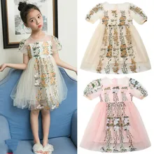 Г. платье принцессы для маленьких девочек в винтажном стиле, кружевное платье-пачка до колена с цветочным принтом От 3 до 8 лет вечерние платья