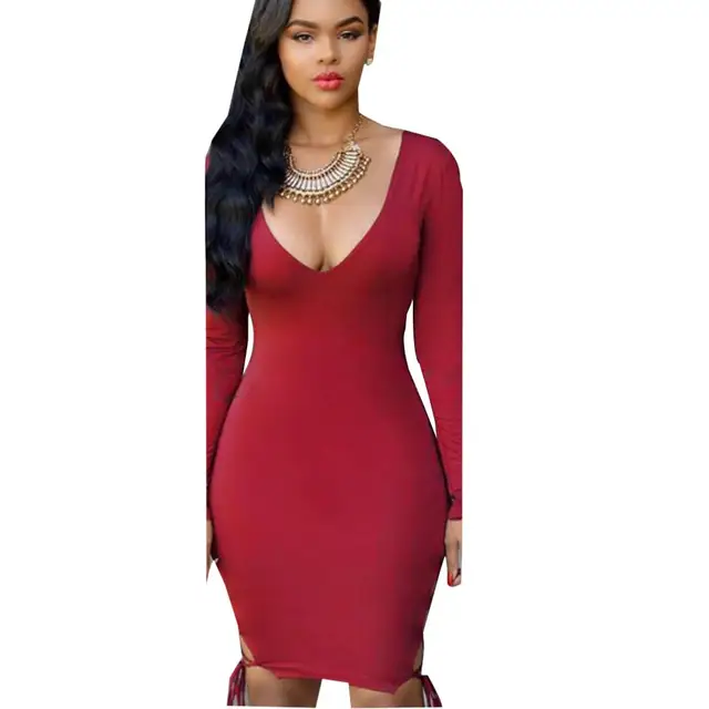 Women Deep V Neck Wine Red Low Cut Mini Dress Sexy club dresses new ...