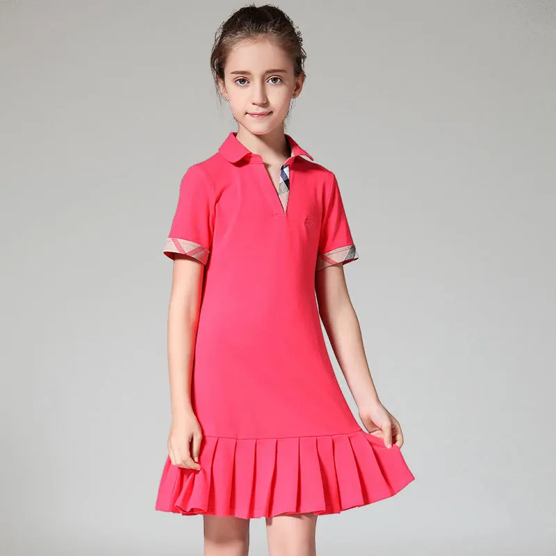 

New Girls Style Dress T-shirt Dresses Kids Quality England T-shirt Clothes Short Sleeve Sport Spring Summer Pleat Elegant Dress