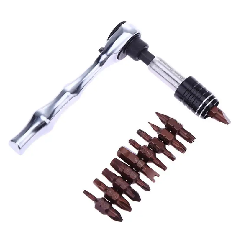 

12pcs/set S2 Alloy Steel Mini Rapid 1/4 inch Ratchet Wrench + Screwdriver Bits + Extension Rod Quick Socket Spanner Adapter