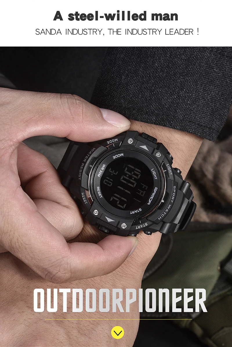 Лидер продаж бренд SANDA S-digital LED спортивные ударные часы мужские повседневные многофункциональные наручные часы Военные 30 м