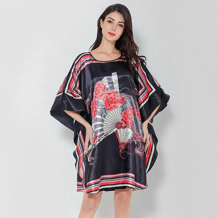 Сексуальная Мини летняя атласная ночная рубашка с коротким рукавом для женщин Ночная рубашка Ночной костюм из вискозы с принтом Формальное домашнее платье неглиже Lounge - Цвет: Style O