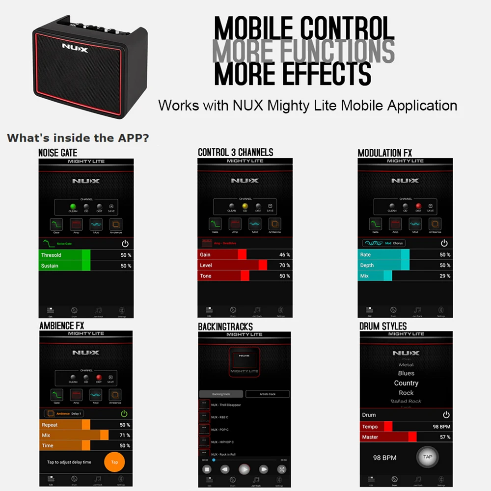 NUX Mighty Lite BT Настольный электрогитарный усилитель 3 Вт усилитель 3 канала встроенные эффекты задержки реверберации 9 барабанных моделей метроном