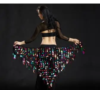 Танец живота Костюм Bling Sequine хип шарф Племенной Бахрома Кисточкой обёрточная бумага пояс сплошной цвет Красный Серебряный Золотой - Цвет: as picture