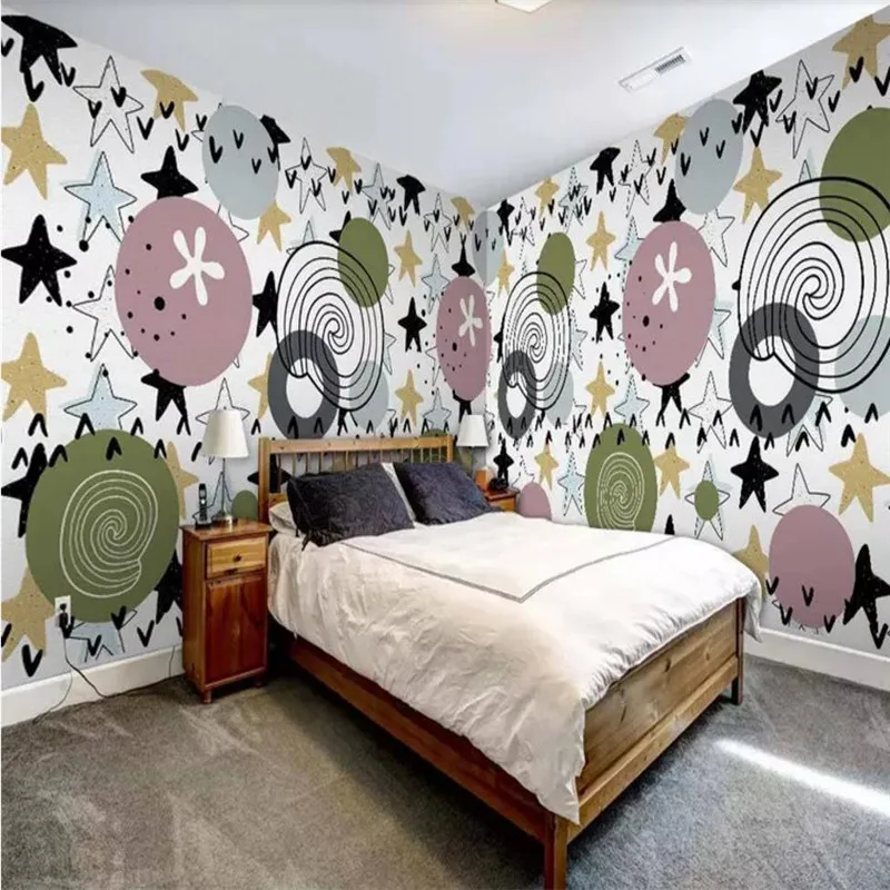 Customized wallpaper children's room cartoon geometry circle full house custom background wall high-grade waterproof material |