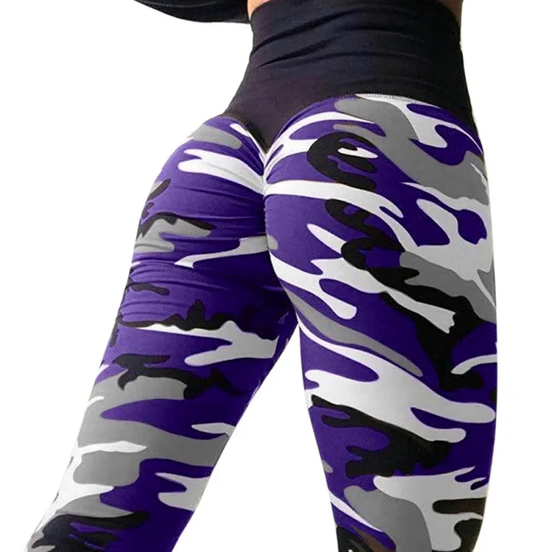 Vertvie камуфляжные штаны для йоги Для женщин 3D печатных леггинсы для пробежек, спортзала эластичные штаны плотные леггинсы со вставками; Тонкие штаны Для женщин - Цвет: Фиолетовый
