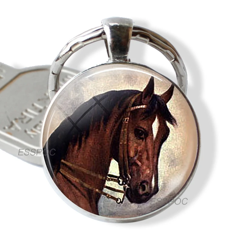 Horse Keychain Pendant Wearable Art Horse Jewelry Car Key Holder Key Holder Glass Cabochon Pendant Jewelry Christmas Gift