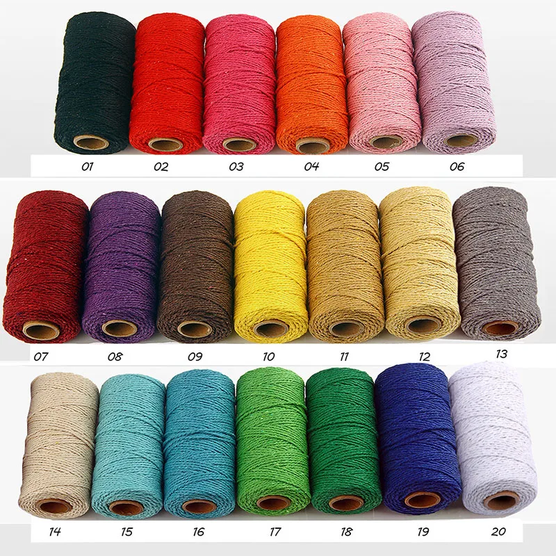 

100Yards/Roll Pure Cotton Twisted Cord Rope Crafts Macrame Artisan String Multicolor Cotton Linen Rope Home Textiles 20Color