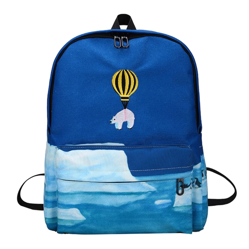 

Cute Printing Cartoon School Bag Canvas Backpack Casual Teenage Girls Rucksack