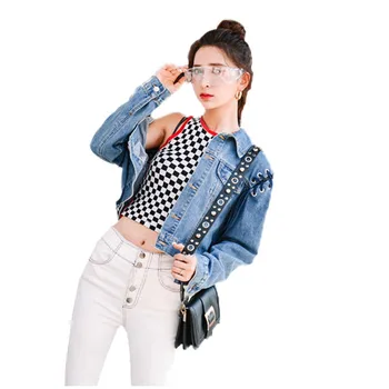 

Denim Jackets Women Casual Bandage Holes Coats Female Fashion Ripped Coats Single-breasted Outwear Handsome Leisure Jacket JIA09
