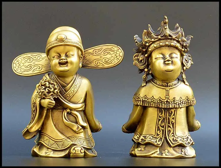 

Open light Pure copper golden girl Buddha statue large Chinese boy and girl send money boy a pair of wedding decoration