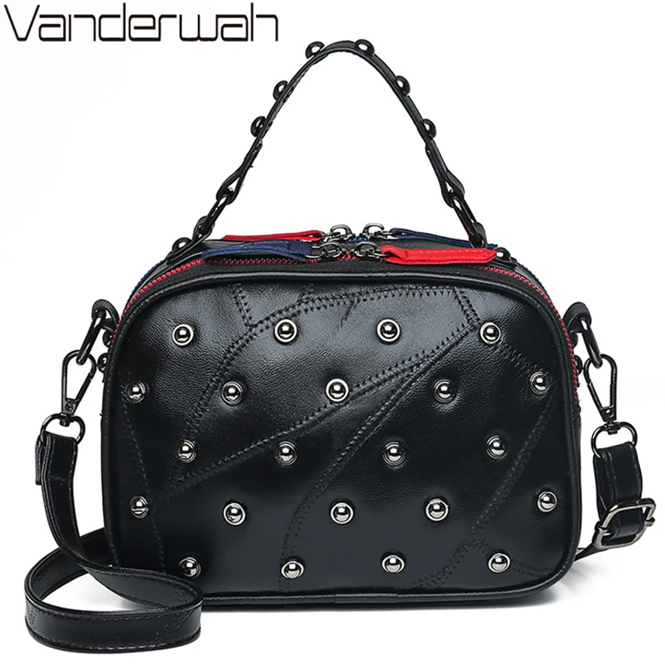 

New Fashion Stitching Bag Smll Tote Genuine Sheepskin Leather Handbags For Women Shoulder Croosbody Bag Ladies Hand Bags Sac