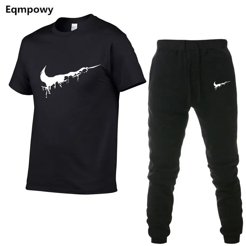 

Summer new Sale Men's Sets T Shirts+pants Two Pieces Sets Casual Tracksuit 2019 Tide brand Tshirt Gyms Fitness Sportswears set