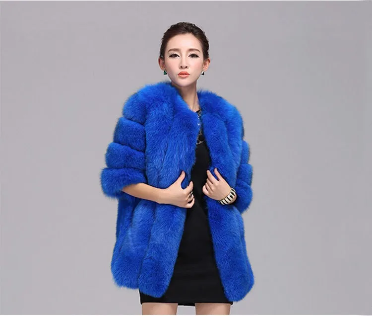 Модное пальто из искусственного лисьего меха, Женское зимнее плотное роскошное меховое пальто средней длины, женская Норковая куртка, пальто FS0316