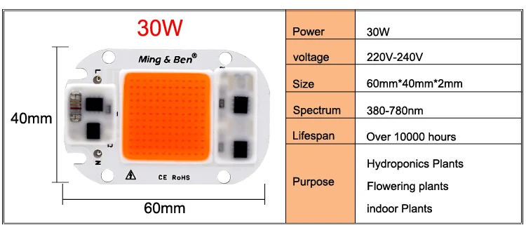 5PCS Full Spectrum LED COB Chip For Grow Plant Light 220V 110V 20W 30W 50W Phyto Lamp For Indoor Plant Seedling Grow and Flower