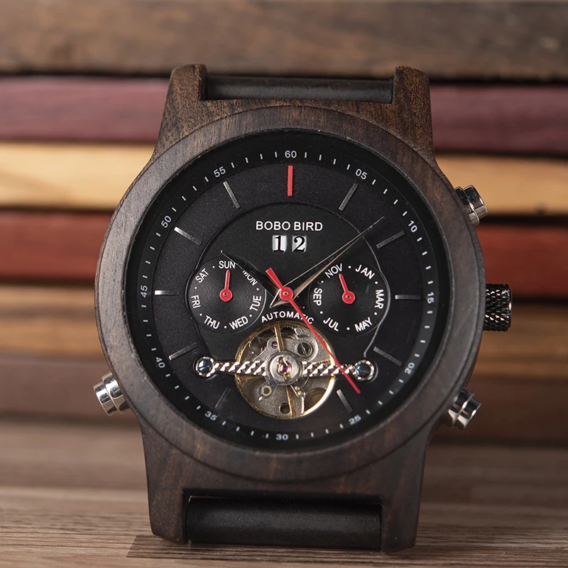 BOBO BIRD Men Mechanical Watch Luxury Wood Quartz Wristwatch montre homme automatique Watches Wooden and Metal Strap K-rQ27