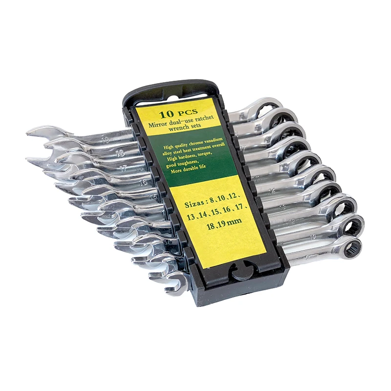 10PC 8 19mm Ratchet Wrenches Set Box Open end Wrenches Case Hand Tools Set Auto repair tool kit