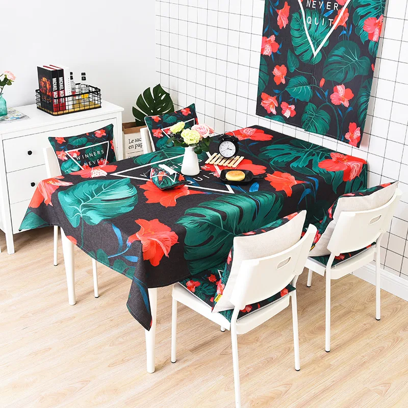 Leaf Cotton Linen Table Cloth Rectangle Kitchen Coffee Table Cover Home