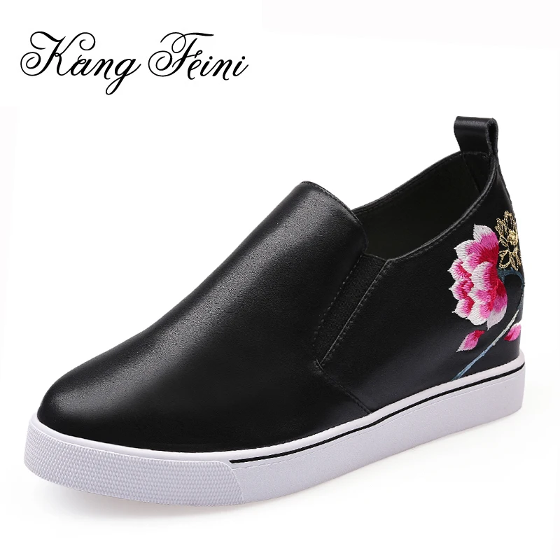 KANG FEINI New Women Wedges Platform Shoes Fashion Sheepskin Genuine