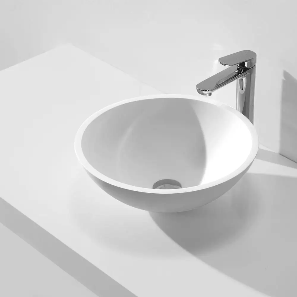 

KKR solid surface artificial stone matt white round countertop wash basin KKR-1513
