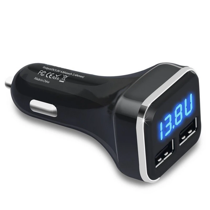 

Durable Universal Black 4.8A LED Display Dual USB Car Charger Adapter for iPhone Samsung Huawei Xiaomi Pad Tablet Cell Phones