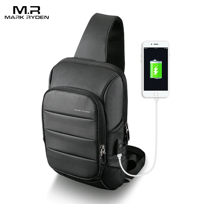 Mark Ryden 2021 Sling Bag for men USB Charging Shoulder Bag Water Resistant shoulder Pack Large Capacity Oxford Crossbody Bag