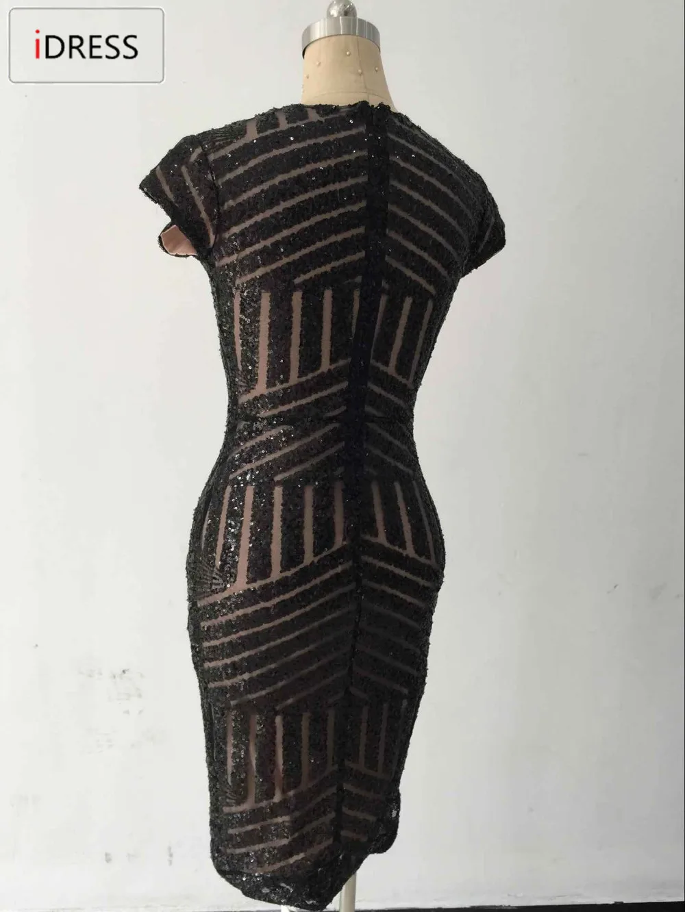 2016 Women Dress Vestido De Festa Sexy Club Night Dress Lady Slim Evening Party V Neck Sequined Knee Length Sequin Dress11