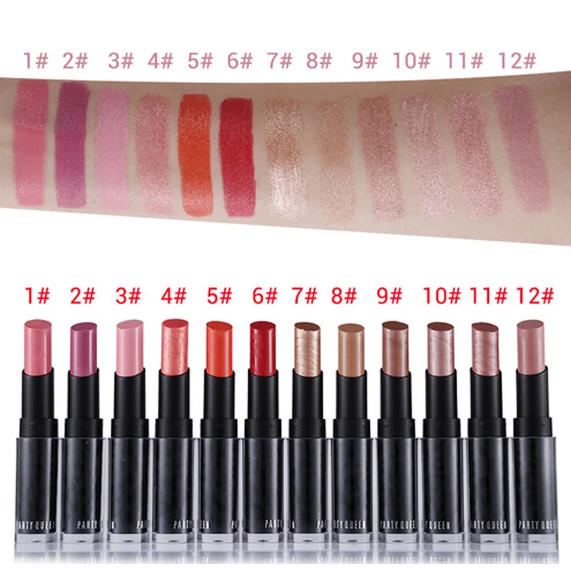 

Party Queen Rose gold glitter lipstick 12 colors waterproof long lasting moisture shiny shimmer matte lipstick balm PQ012