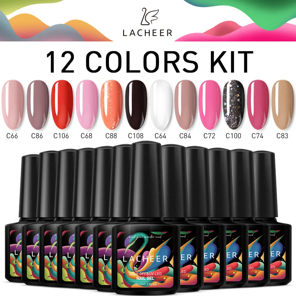 

Lacheer 12Pcs/Lot UV Gel Nail Polish Set DIY Nail Design Semi Permanent Hybrid Nail Varnish Gel UV Polish Long Lasting Gel Kits