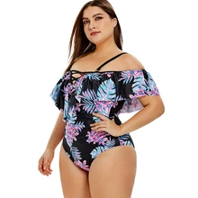 Плюс размер цветок лист цельный открытый плечо женские наборы Высокая талия Большой размер купальный костюм Спагетти ремни купальники пляжные наборы