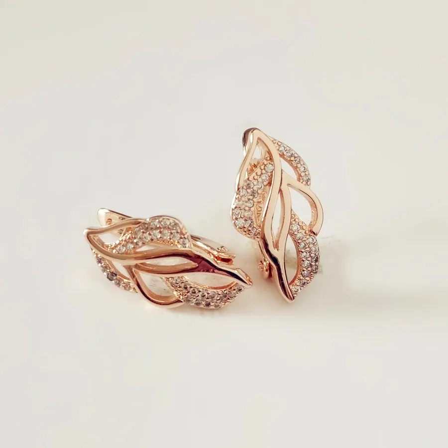 Women Earring 585 Rose Gold Color Drop Earring Office Style Leaf Shape New Drop Earring Fashion Women Jewelry