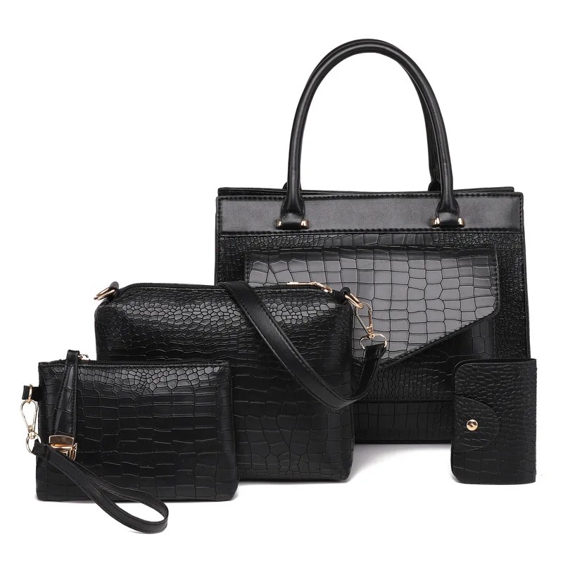 

PACGOTH New Fashion Crocodile PU Leather Women's Handbag Large Capacity Shopping Bag Elegant Ladies Business Casual Bag,4PCs/Set