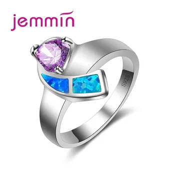 

Geometric Triangle Gemstone Anniversary Party Ring 925 Sterling Silver Fine Jewelry For Women Opal Finger Ring Bijoux