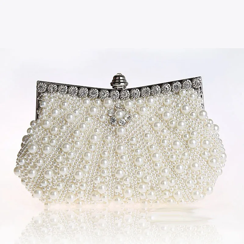 2015 White and black Pearl Clutch Wedding Bag Beaded Purse Evening Bag