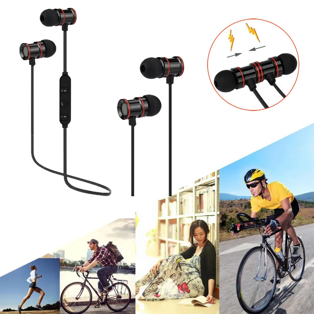 

New Portable Metal Magnet Wireless Bluetooth Earphone Headset Headphone Handfree For Samsung For Cell Phone