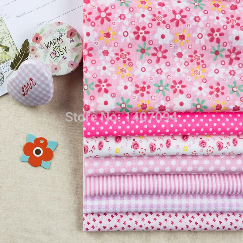 12pcs Cotton Fabric Pre-Cut Pink Floral Printed Quilt Cloth Fabric 25x25cm