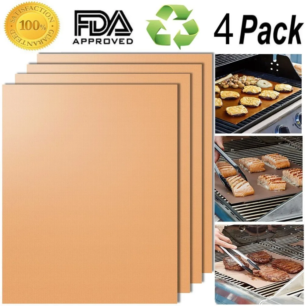 Gold Grill Mat Set of 4 100 Non stick BBQ Grill Mats FDA Approved