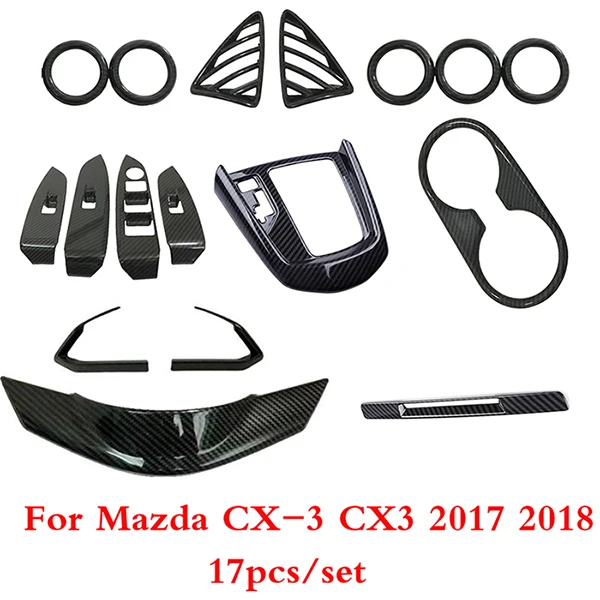 Для Mazda CX-3 CX3 приборной панели средняя панель переключения передачи кадра кондиционер кондиционеры рулевое колесо панель с динамиком накладка - Название цвета: 17pcs Left driver