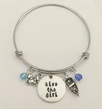 

Anime Little Mermaid Copper Adjustable Bangle"kiss the girl" Ariel sebastian Girls Charms bracelet Crab Ocean Jewelry Wholesale