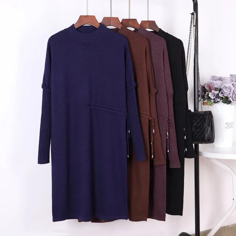 

GIGOGOU Lurex Shinny Women Sweater Dress Autumn Winter Turtleneck Long Straight Dresses Retro Style Long Pull Femme Knitwear