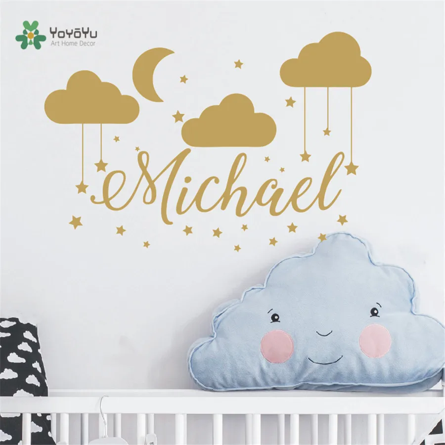 Name Wall Decal Baby Nursery Custom Name Bedroom Clouds Moon Decor Wall
