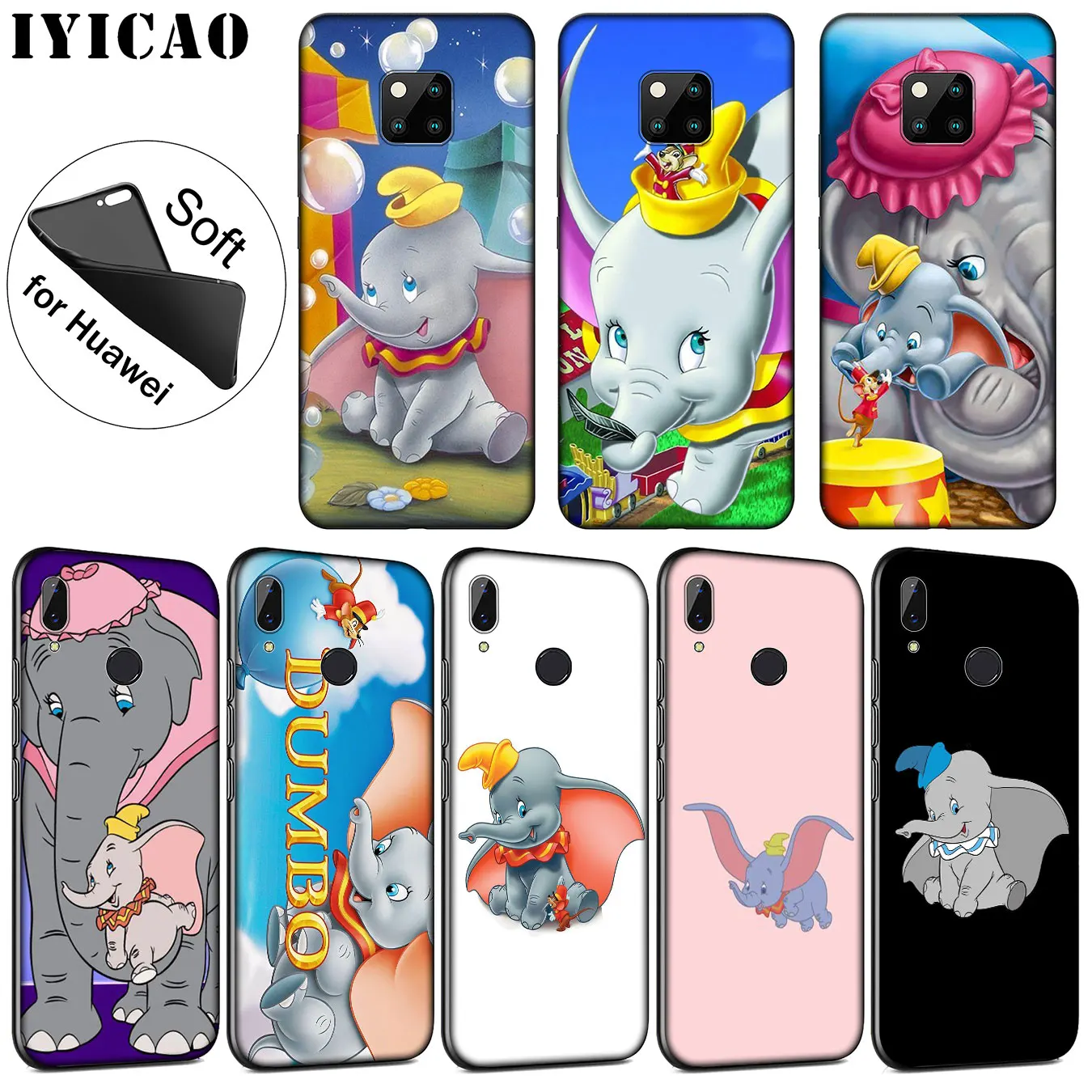 IYICAO Dumbo Cute elephant Anime Soft Silicone Phone Case for Huawei Mate 30 20 10 Pro Nova 5I 5T 5 4 4E 3i 3 2i Lite Smart |
