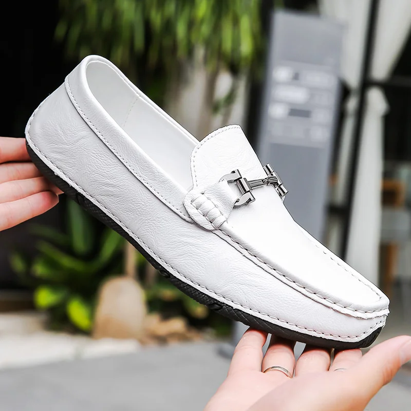 

Metal Decoration Men Casual Shoes Summer Genuine Leather Men Loafers Moccasins Slip on Men's Flats Breathable Male Driving Shoes