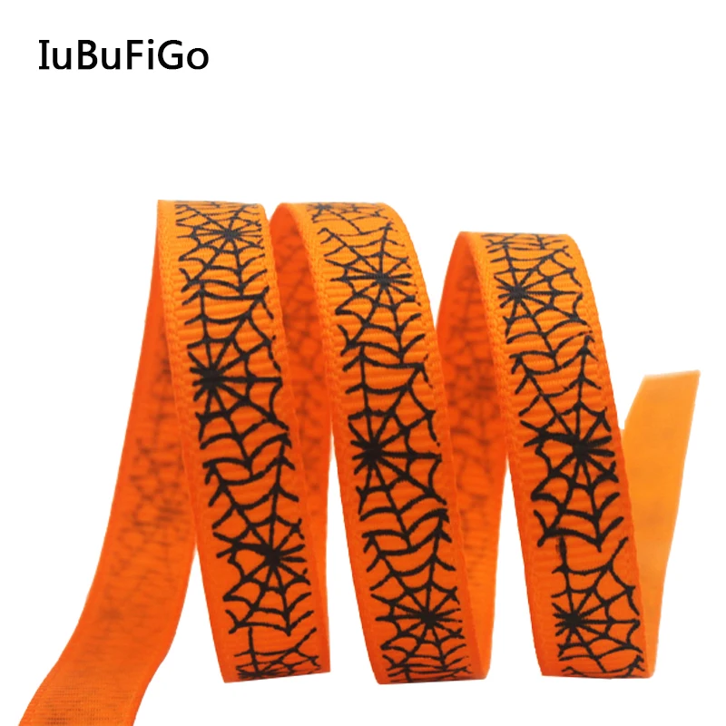

[IuBuFigo] 3/8" 9mm Halloween Grosgrain ribbon printed Hallowmas Spider Cobwebs Ribbons For Decoration 10yard/lot