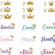 Персональное имя, корона, наклейка на дверь, пользовательское имя, принцесса, корона, наклейка на стену, имя, наклейка для девочки, украшение комнаты LL01