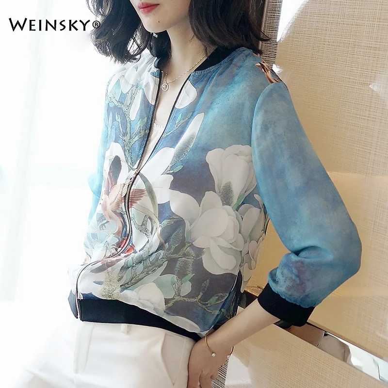 

Women Thin Print Baseball Jackets 2019 New Casual Style Three Quarter Coat Women Jacket Fashion Elegant Jackets